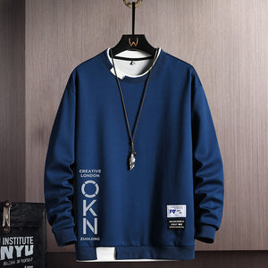 Men's Casual Sweatshirt with Fake Two-Piece Design - OKN Letter Print