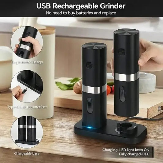 Electric Sea Salt, Pepper & Spice Grinder Set – Portable, Automatic, and Effortless Seasoning