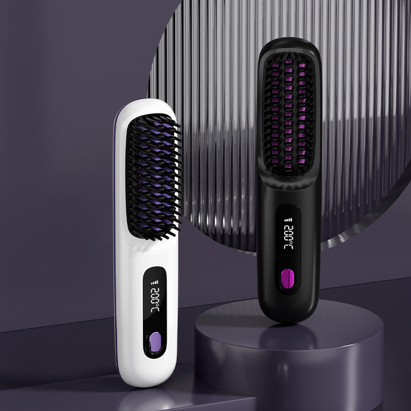 LCD Ceramic Electric Hair Straightener Comb with USB Charging - Efficient Heating for Smooth Hair