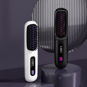 2-in-1 Wireless Hair Straightener Brush -Cordless, Fast-Heating Comb