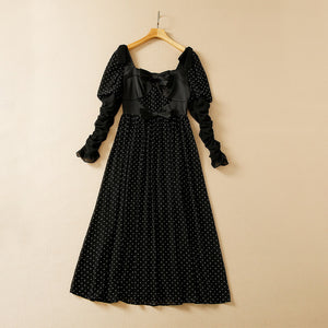 Chic Bow Polka Dot Long Sleeve Dress - Perfect for Weddings & Events