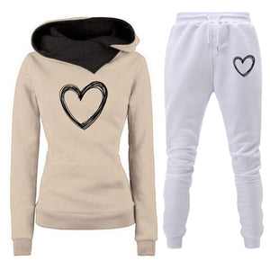 Stylish Women's Fleece-lined Hooded Sportswear Suit - Long Sleeve