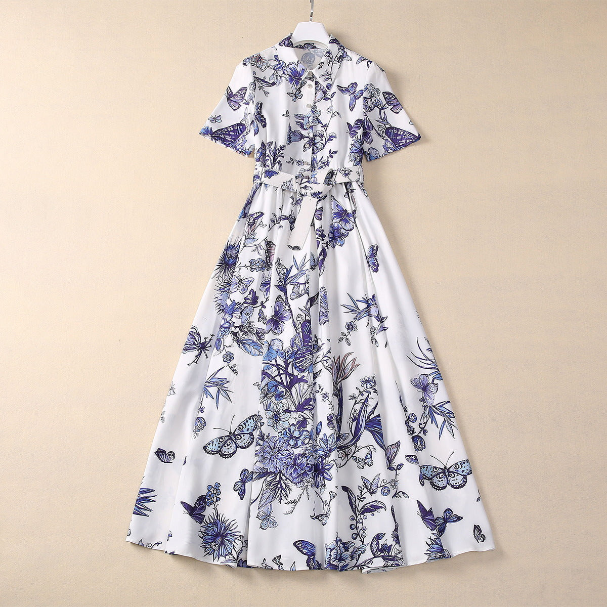 Four-Sided Elastic Flower Butterfly Print Dress - Stylish & Versatile