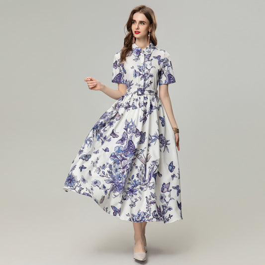 Four-Sided Elastic Flower Butterfly Print Dress - Stylish & Versatile