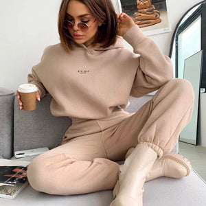 Knitted Fleece Two-Piece Lounge Set - Women’s Cozy Casual Suit