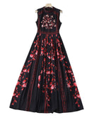 Sleeveless Floral Dress with Beaded Chest Detail - Elegant and Stylish