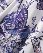 Elegant Short Sleeve Butterfly Print Dress - Four-Sided Elastic Waist for Comfort and Style