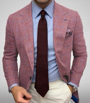 Men's Plaid Long Sleeve Suit Coat – Stylish Business Jacket with Lapel