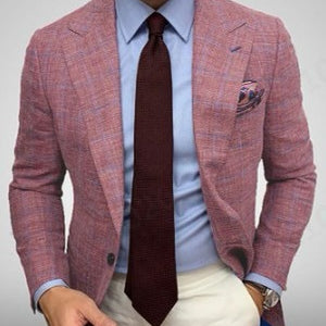 Men's Plaid Long Sleeve Suit Coat – Stylish Business Jacket with Lapel