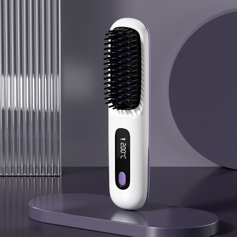 LCD Ceramic Electric Hair Straightener Comb with USB Charging - Efficient Heating for Smooth Hair