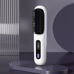 2-in-1 Wireless Hair Straightener Brush -Cordless, Fast-Heating Comb