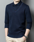 Stylish Men's Fleece Sweater: False Two-Piece Design for Casual Elegance