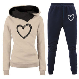 Stylish Women's Fleece-lined Hooded Sportswear Suit - Long Sleeve