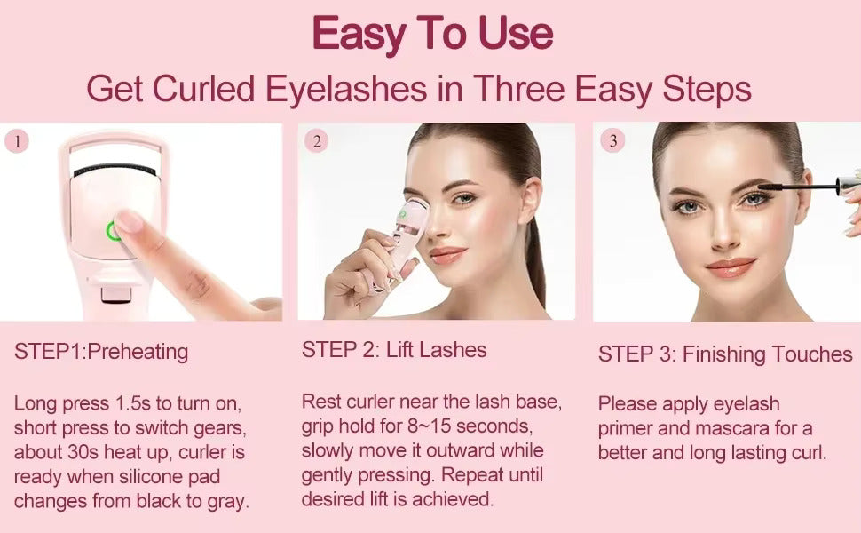 Electric Heated Eyelash Curler – Rechargeable Lash Curler with 3 Modes