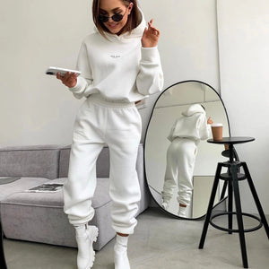 Knitted Fleece Two-Piece Lounge Set - Women’s Cozy Casual Suit