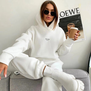 Knitted Fleece Two-Piece Lounge Set - Women’s Cozy Casual Suit