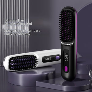 2-in-1 Wireless Hair Straightener Brush -Cordless, Fast-Heating Comb