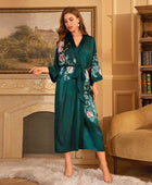 Red Satin Lace-Up Luxury Morning Gown: Elegant Women's Sleepwear and Bathrobe Set