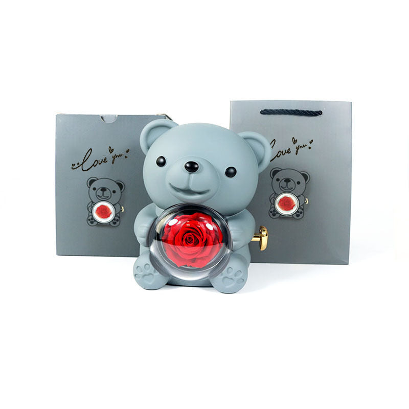 Rotating Rose Jewelry Box with Necklace & Teddy Bear – Romantic Gift for Special Occasions