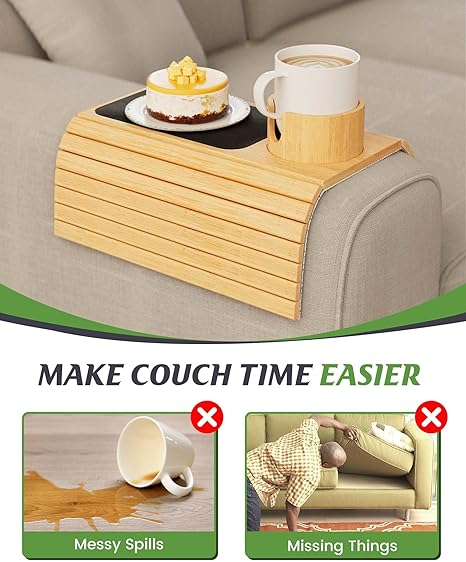 Modern Minimalist Bamboo Sofa Tray - A Decorative Armrest with Cup Holder, Folding Interior, and Placemat for Stylish Practicality