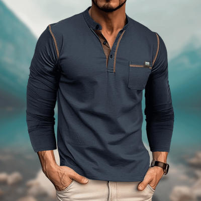 Men's Long Sleeve Color Block Shirt - Stylish Matching Design