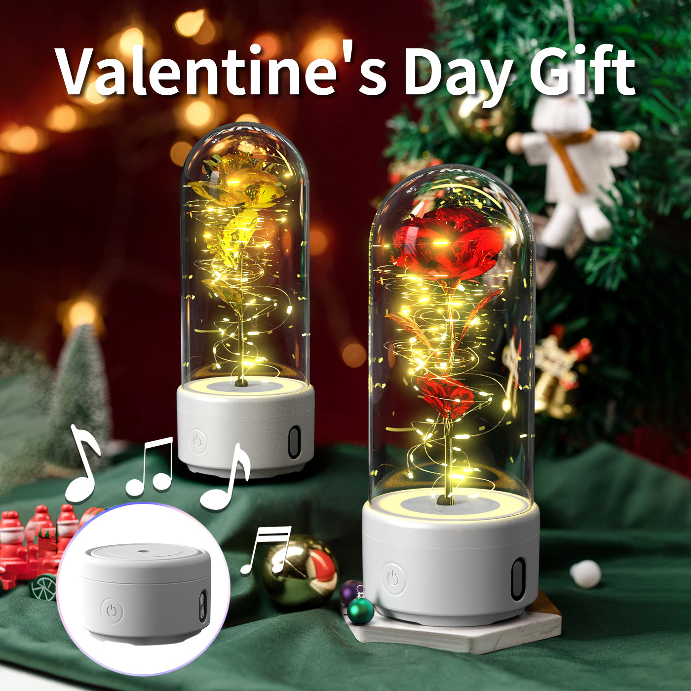 2-in-1 Rose LED Light & Bluetooth Speaker - Romantic Night Light in Glass Cover, Perfect Gift for Valentine's & Mother's Day