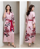 Red Satin Lace-Up Luxury Morning Gown: Elegant Women's Sleepwear and Bathrobe Set