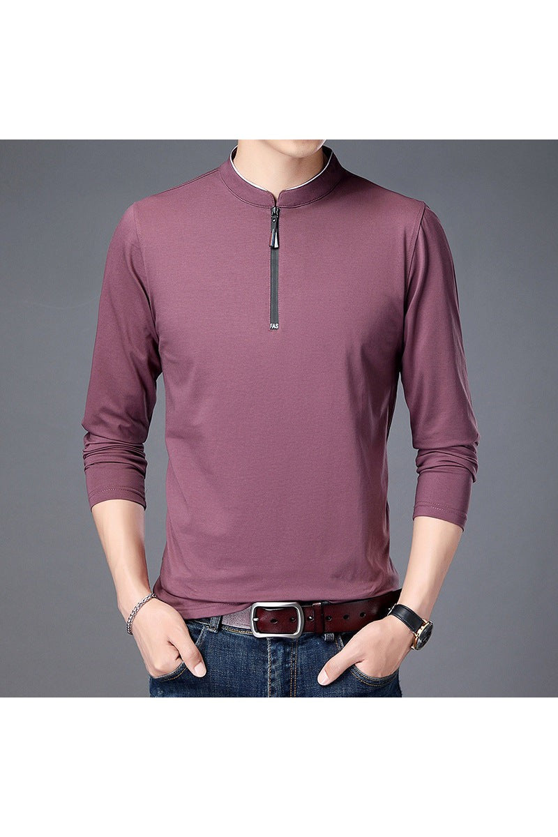 Men's Zippered Half-High Collar Cotton Shirt