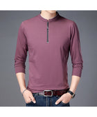 Men's Zippered Half-High Collar Cotton Shirt