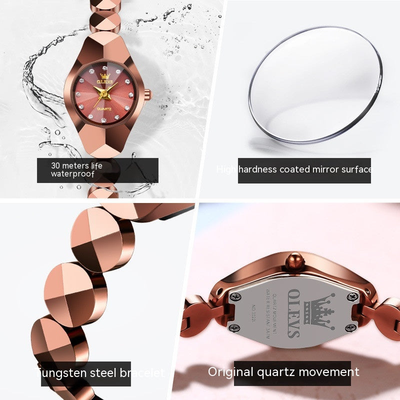 OLEVS Women's Ceramic Tungsten Steel Quartz Bracelet Watch - Luxury Wristwatch with Steel Strap