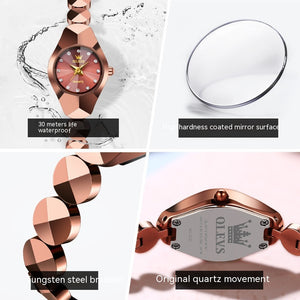 OLEVS Women's Rose Gold Ceramic Tungsten Steel Bracelet Watch – Luxury Quartz Timepiece