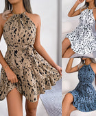 Women's Summer Beach Dress - Casual Leopard Print Ruffled Swing Dress