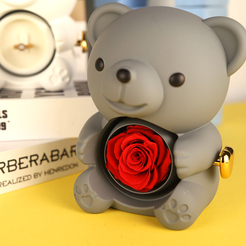 Rotating Eternal Rose Jewelry Box with Necklace -Teddy Bear Gift Box Perfect Romantic Gift for Special Occasions