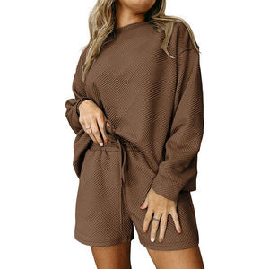 Women's Two-Piece Lounge Set - Long Sleeve Top & Shorts