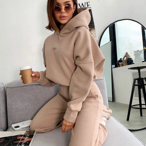 Knitted Fleece Two-Piece Lounge Set - Women’s Cozy Casual Suit