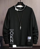 Men's Casual Sweatshirt with Fake Two-Piece Design - OKN Letter Print