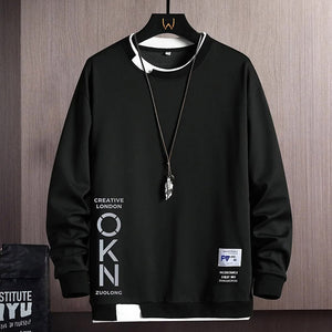 Men's Casual Sweatshirt with Fake Two-Piece Design - OKN Letter Print