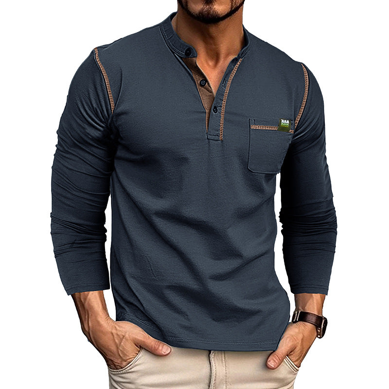 Men's Long Sleeve Color Block Shirt - Stylish Matching Design