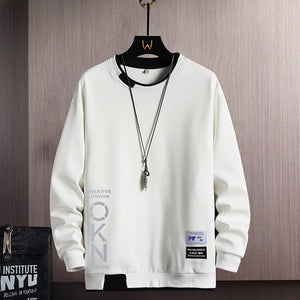 Men's Casual Sweatshirt with Fake Two-Piece Design - OKN Letter Print