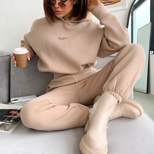 Knitted Fleece Two-Piece Lounge Set - Women’s Cozy Casual Suit