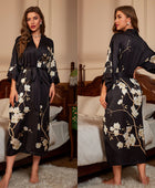 Red Satin Lace-Up Luxury Morning Gown: Elegant Women's Sleepwear and Bathrobe Set