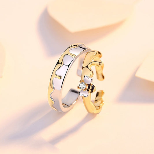 S925 Sterling Silver Bee Rings for Couples - Unique Color Separation Design