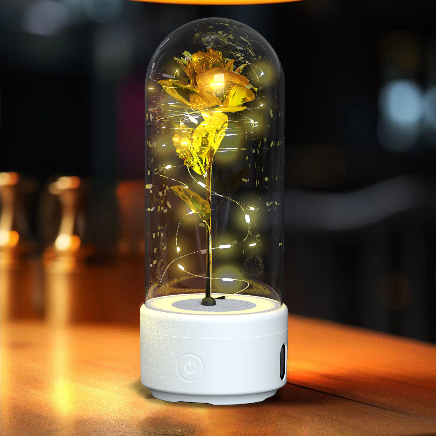 2-in-1 Rose LED Light & Bluetooth Speaker - Romantic Night Light in Glass Cover, Perfect Gift for Valentine's & Mother's Day