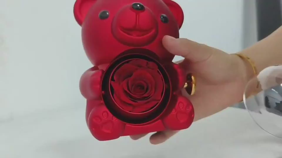 Elegant Rotate Rose Jewelry Box Featuring Teddy Bear and Necklace - Perfect Gift for Valentine's Day and Weddings